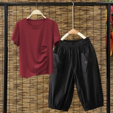 批发纯棉休闲<b class='q'>运动服</b>套装女夏2026<b class='q'>新款</b>宽松韩版百搭短袖t恤裤子两件套