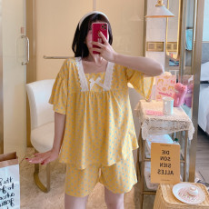 批发爱丽#夏季女短袖甜美花边公主风可爱仿棉<b class='q'>睡衣</b>家居服套装直播款