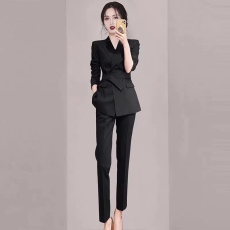 批发高级感赫本风<b class='q'>通勤</b>黑色西装套装女2023春季别致设计感显瘦两件套女