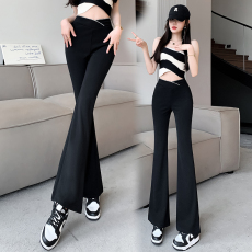 批发实拍2023年春季黑色<b class='q'>打底裤</b>女高腰<b class='q'>个性</b>交叉腰头弹力修身显瘦小脚裤