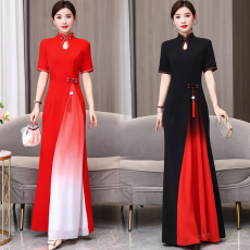 批发新款奥黛<b class='q'>旗袍</b>裙中式高端复古<b class='q'>长款</b>中老年舞台礼仪走秀演出服大码