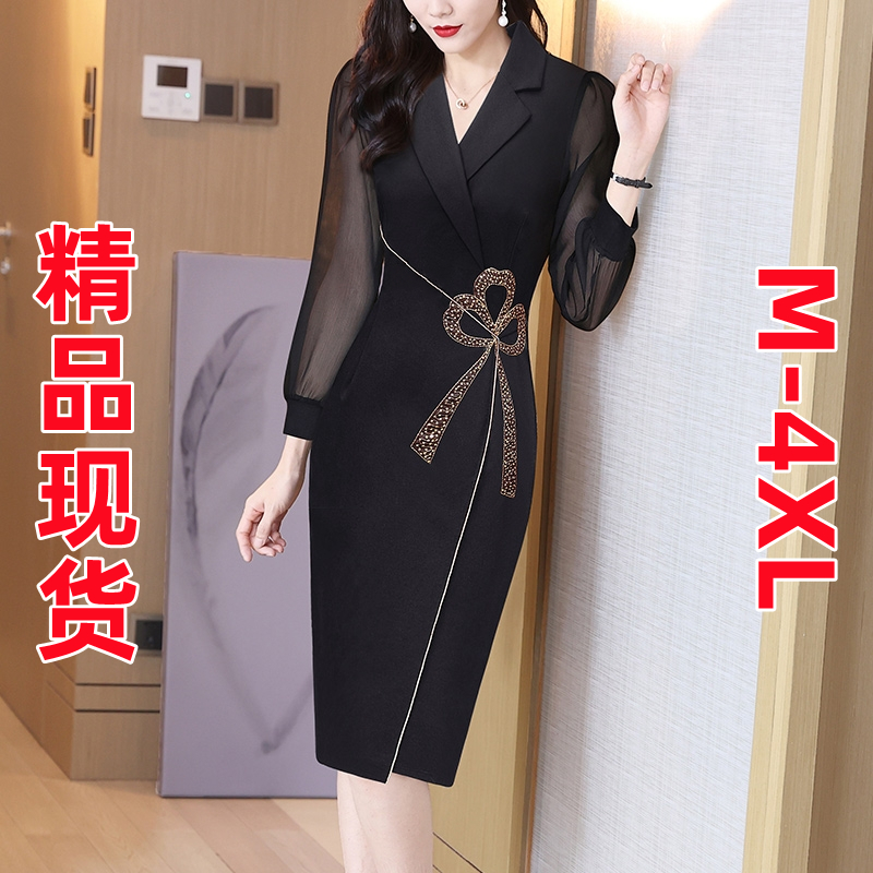 PF23520#新款连衣裙女正式场合高端气质法式黑色裙子包臀裙一步裙女裝貨源服裝批發