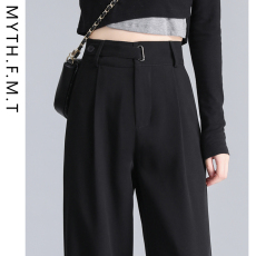 批发原版质量#梨形身材裤子女春秋休闲百搭直筒裤黑色窄版西装阔腿裤