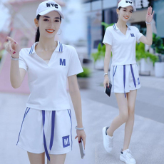 批发短袖<b class='q'>运动服</b>套装女夏2026<b class='q'>新款</b>翻领宽松韩版减龄洋气白色短裤两件套