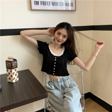 网红夏季新款韩版蕾丝边镂空针织衫女外搭黑色薄款开衫打底衫上衣