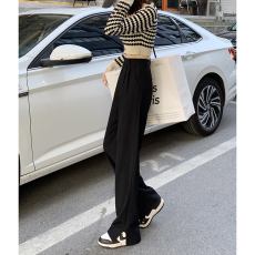 批发侧开叉西装裤女直筒宽松休闲显瘦裤子高腰垂感小个子阔腿裤女春秋