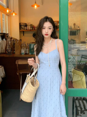 法式吊带连衣裙女2022夏季赫本风很仙的雪纺收腰无袖超大摆长裙子