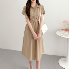 批发尺寸已更新 韩国chic 新款喇叭袖系带显瘦连衣裙