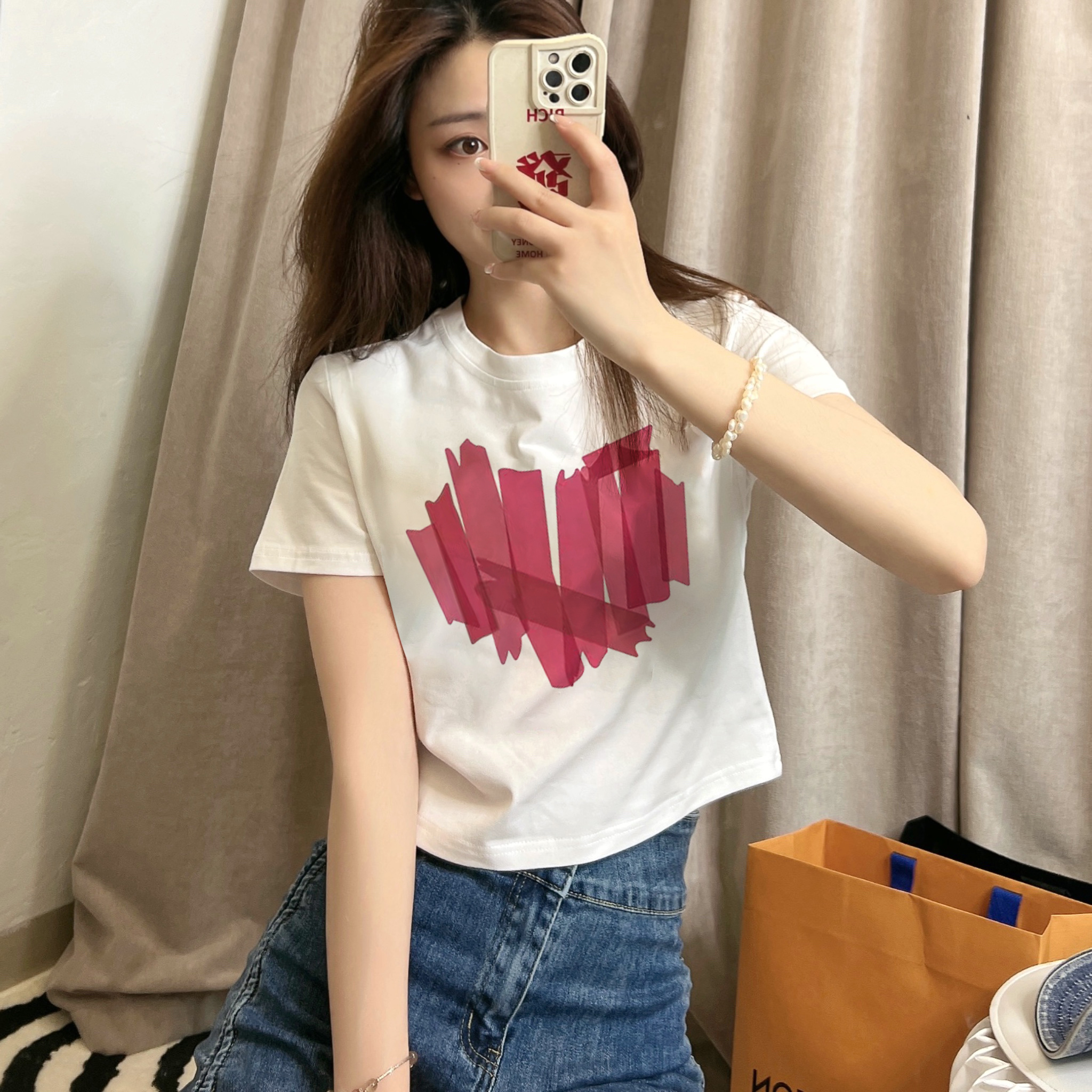 RY218# 2026春夏新款纯棉 修身短款T恤女短袖