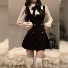 富家千金假两件连衣裙女春秋冬2023新款学院风公主裙收腰甜美裙子