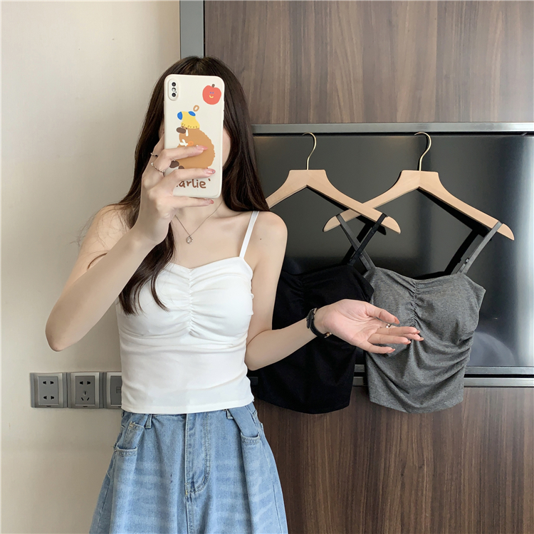 白色小吊帶背心女早春季美背外穿帶胸墊無袖短款辣妹穿搭抹胸上衣