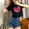 40支210g纯棉短袖T恤女bm潮牌设计感韩版打底衫印花露脐短款t上衣轮播图2