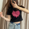 40支210g纯棉短袖T恤女bm潮牌设计感韩版打底衫印花露脐短款t上衣轮播图4