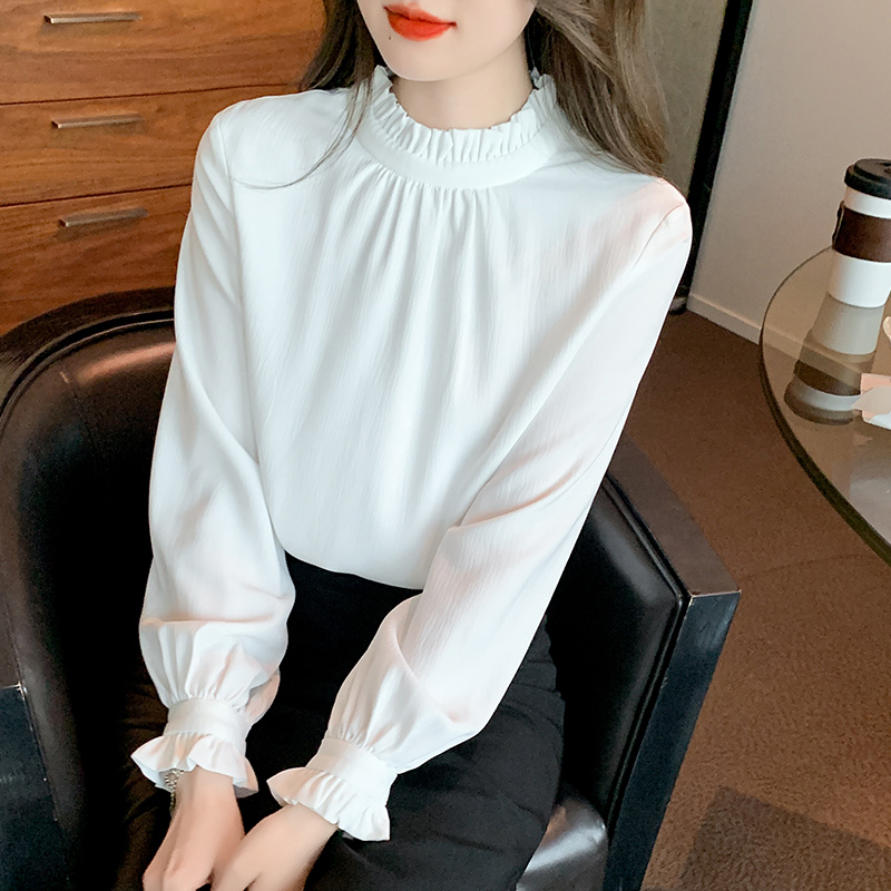 프랑스식 우아함 2026 봄 가을 출퇴근 프릴 스택 착용 긴팔 여성 셔츠 화이트 인사이드 가져 가라. 쉬폰 블라우스 맨위