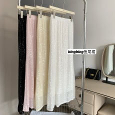 摩登mdeng197亮片闪闪A字裙半身裙女2023春小个子直筒中长裙7953