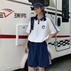 学生班服新款潮POLO衫套装女学院风宽松运动短袖T恤+短裤两件套夏