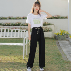 2023夏季新款简约休闲套装女短袖T恤长裤宽松洋气减龄显瘦两件套