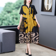 批发2023年新款连衣裙A字裙<b class='q'>夏</b>季套头中老年时尚大气连衣裙大码女装