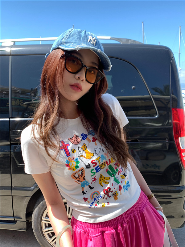 RY217# 2026春夏新款纯棉 修身短款T恤女短袖