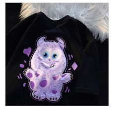 批发纯棉 210克 后包领 21元 小怪兽刺绣T恤小众高级感