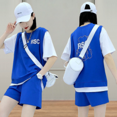 批发休闲<b class='q'>运动服</b>套装女2026夏季<b class='q'>新款</b>时尚网红宽松减龄假两件短袖两件套