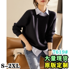 WYE585834AG清新减龄~条纹衬衫打底式假两件空气层卫衣女