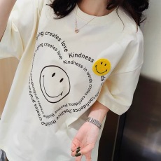 Smiley 2023早春夏季笑脸双爱心小众设计短袖休闲百搭纯棉男女T恤