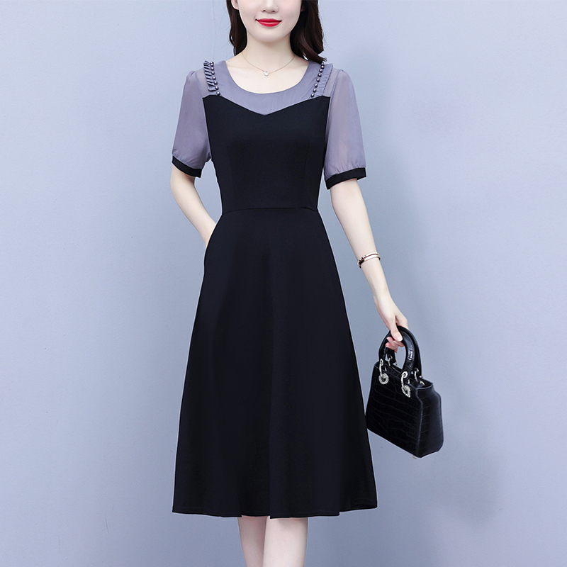 MY324#新款夏季时尚气质拼接收腰显瘦淑女连衣裙大码法式小黑裙女裝貨源服裝批發
