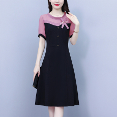批发女装法式小黑裙2026新款夏季时尚拼接收腰显瘦<b class='q'>连衣裙</b>简约淑女短袖