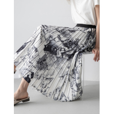 批发实拍#原版MkSZM水墨印花百褶<b class='q'>半身</b>裙女春秋设计感小众中长裙子