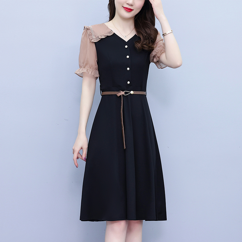 RY2218# 大码连衣裙2026夏季新款时尚高腰遮肉显瘦气质名媛拼接减龄...