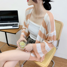 批发马海毛针织衫夏季薄款女式空调衫2026新品条纹宽松慵懒风防晒衫
