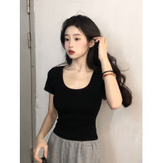 百合 已出货 纯棉 32支拉架 纯欲风短款T恤女修身显瘦