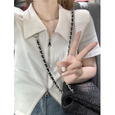 批发满天<b class='q'>星</b> 已出货 罗纹 250<b class='q'>克</b> 辣妹修身双拉链polo衫设计感上衣