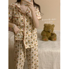 批发实拍韩版网红ins苹果小熊可爱短袖长裤睡衣家居服套装夏季新款女