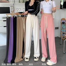 7258实拍~大码 窄版阔腿裤女高腰直筒裤垂感休闲裤抖音爆款