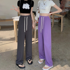 7258实拍~大码 窄版阔腿裤女高腰直筒裤垂感休闲裤抖音爆款