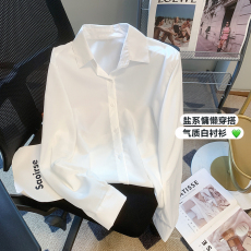 实拍2023新款春秋POLO衬衣ins韩版学院风白色衬衫女内搭长袖潮