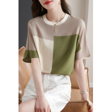 批发实拍◆有◆2026夏真丝衬衫夏女拼色设计感<b class='q'>T</b><b class='q'>恤</b><b class='q'>短袖</b>桑蚕丝上衣