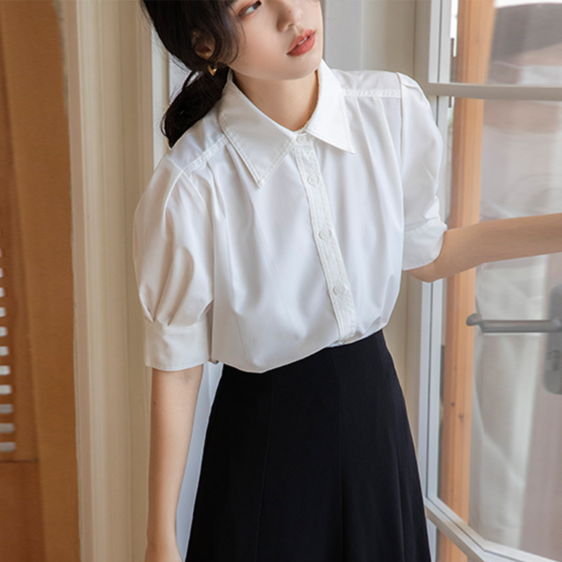 French style white shirt for women 2024 summer new design niche commuting shirt short-sleeved top