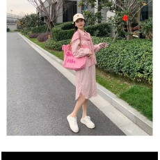 批发2023春季新品中长款条纹长袖孕妇衬衣裙+披肩