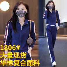 批发华棉2023休闲运动套装女春季新款韩版宽松百搭显瘦连帽卫衣两件