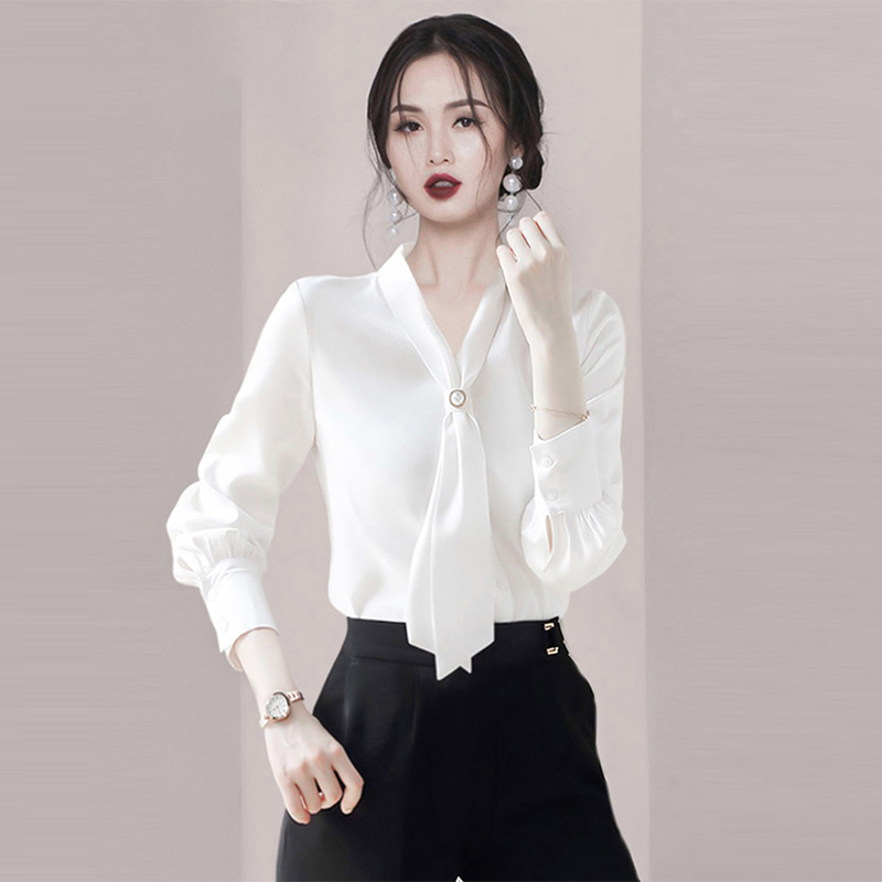 PF25826# 高级感洋气系带白色衬衫2024夏季新款女装时尚百搭高端御姐范衬衣