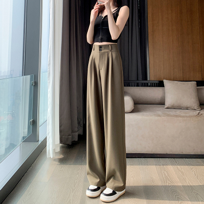 阔腿裤女春秋高腰显瘦垂感梨形身材裤子直筒拖地裤双扣休闲西装裤