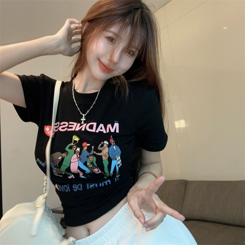 RY219# 2026春夏新款纯棉 修身短款T恤女短袖