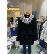 批发韩国东大门2025秋冬新款法式气质<b class='q'>蕾丝</b>拼接单排扣长袖黑色连衣裙女