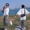 官图 极简宽松休闲百搭圆领短袖T恤松紧腰阔腿条纹拖地裤套装轮播图3