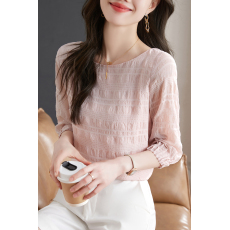 实拍◆◆2026雪纺衫甜系女士白色小衫夏季新款遮肚子上衣