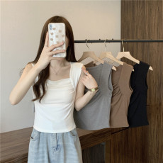 批发实拍大码女装褶皱百搭背心遮肉吊带显胸<b class='q'>修身</b>设计感别致<b class='q'>打底衫</b>