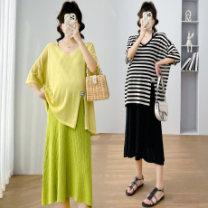 批发实拍网红孕妇装大码孕妇套装冰丝孕妇两件套可孕妇背心裙